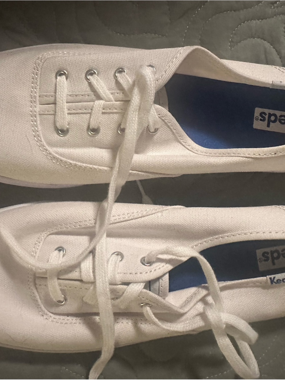 Keds White Canvas Lace-Up Sneakers with Blue Insole Detail